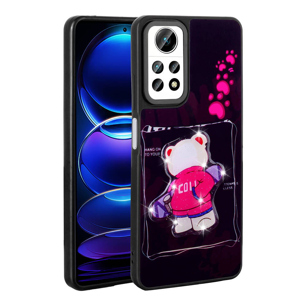 Xiaomi Redmi Note 12 Pro 4G Kılıf Parlayan Kabartmalı İkonik Figürlü NXXA Amas Silikon Kapak-Siyah