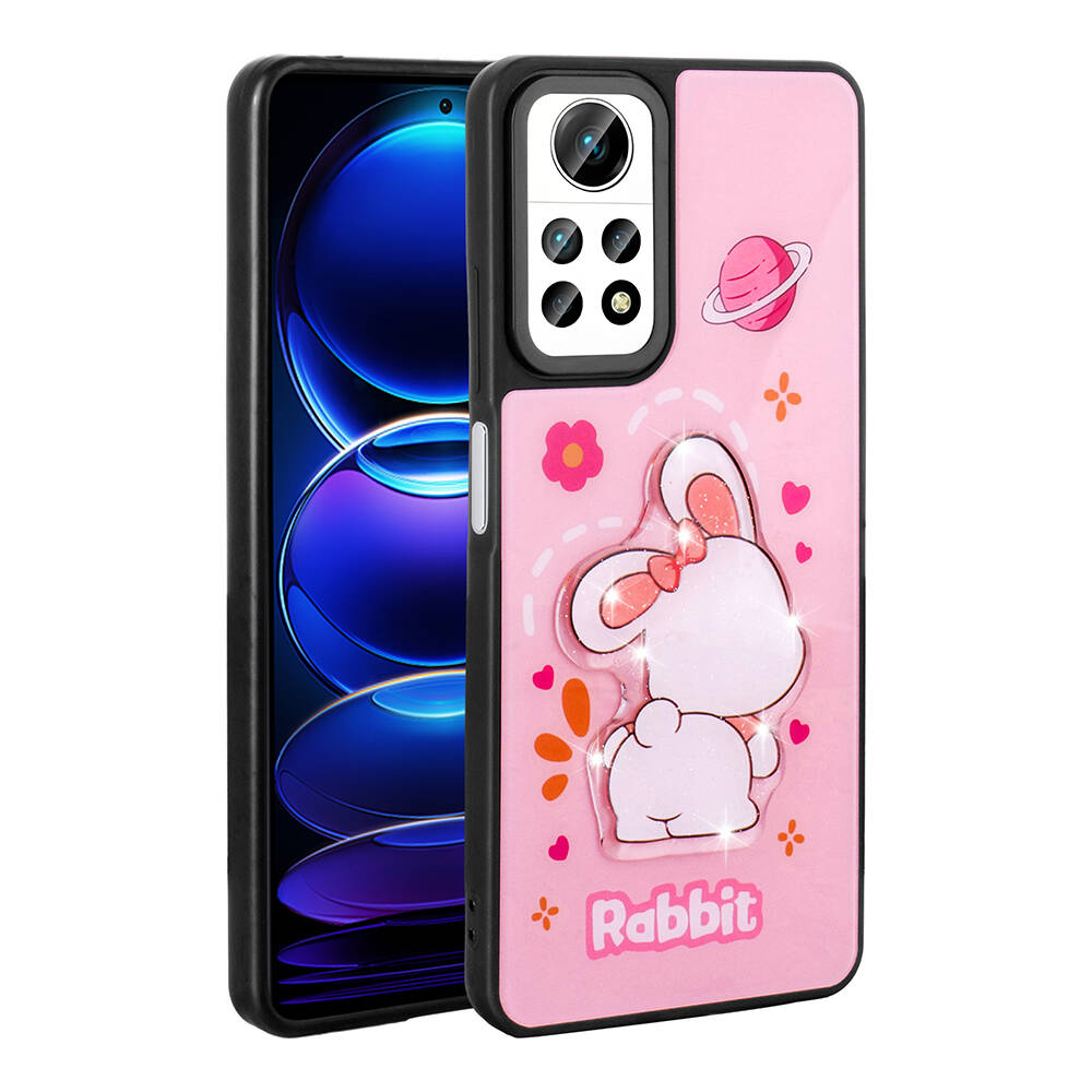Xiaomi Redmi Note 12 Pro 4G Kılıf Parlayan Kabartmalı İkonik Figürlü NXXA Amas Silikon Kapak-Pembe