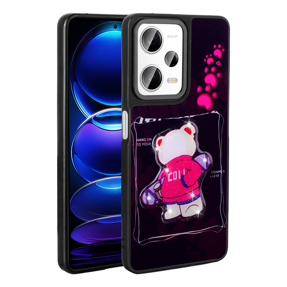 Xiaomi Redmi Note 12 Pro 5G Kılıf Parlayan Kabartmalı İkonik Figürlü NXXA Amas Silikon Kapak-Siyah