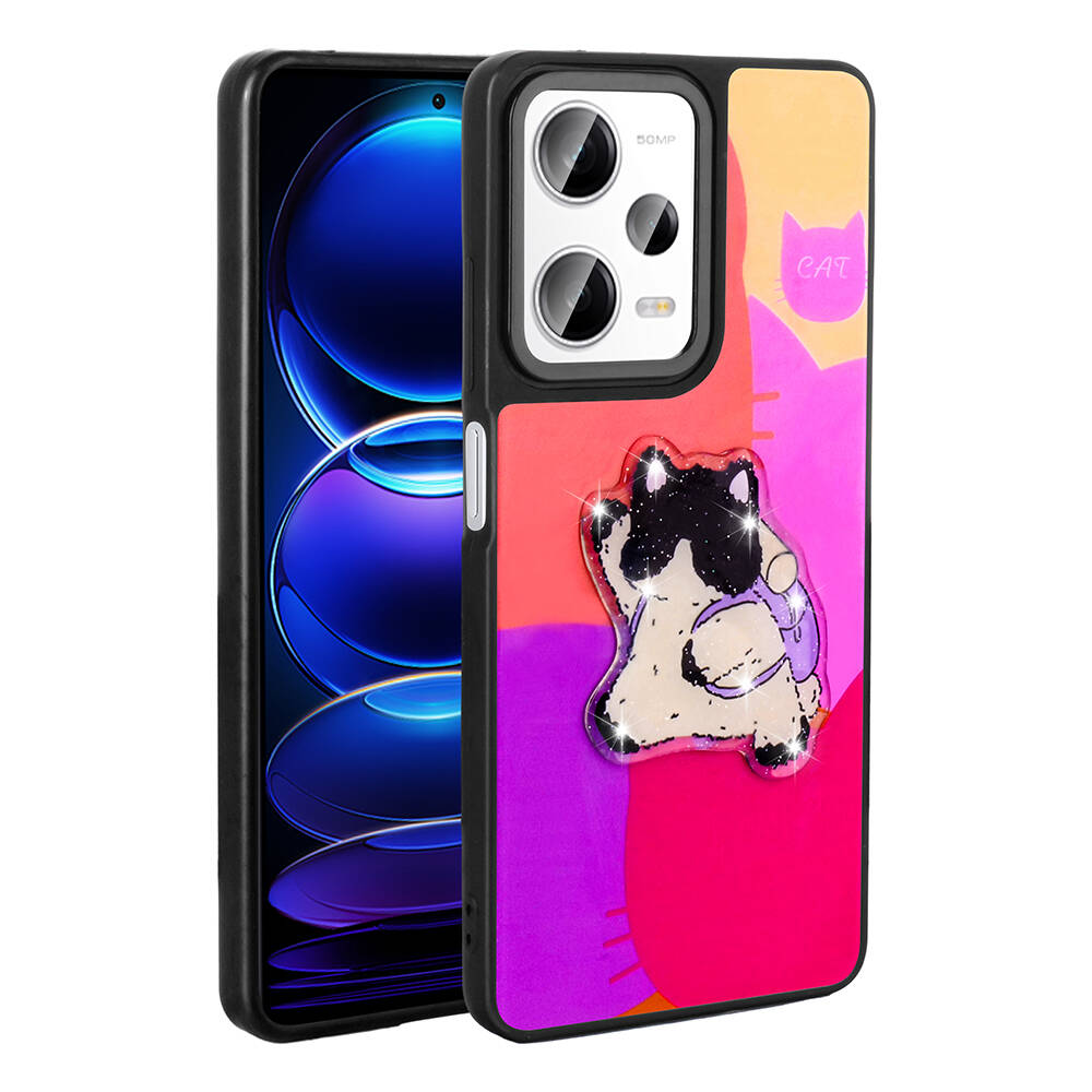 Xiaomi Redmi Note 12 Pro 5G Kılıf Parlayan Kabartmalı İkonik Figürlü NXXA Amas Silikon Kapak-Mor