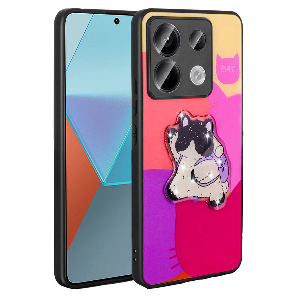 Xiaomi Redmi Note 13 Pro 5G Kılıf Parlayan Kabartmalı İkonik Figürlü NXXA Amas Silikon Kapak-Mor