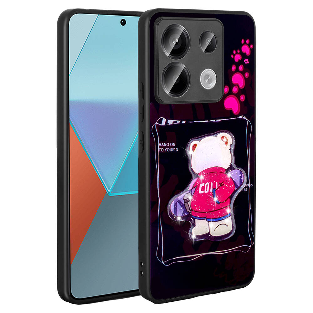 Xiaomi Redmi Note 13 Pro 5G Kılıf Parlayan Kabartmalı İkonik Figürlü NXXA Amas Silikon Kapak-Siyah
