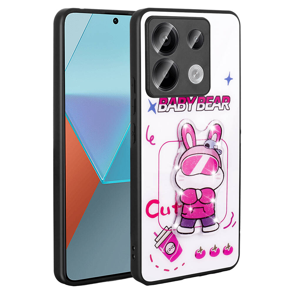 Xiaomi Redmi Note 13 Pro 5G Kılıf Parlayan Kabartmalı İkonik Figürlü NXXA Amas Silikon Kapak-Beyaz