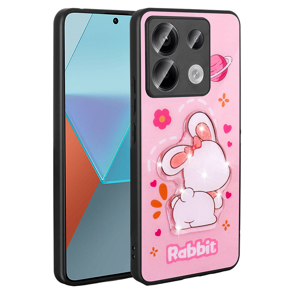 Xiaomi Redmi Note 13 Pro 5G Kılıf Parlayan Kabartmalı İkonik Figürlü NXXA Amas Silikon Kapak-Pembe