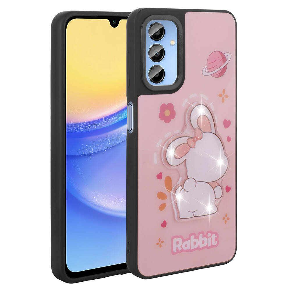 Galaxy A25 Kılıf Parlayan Kabartmalı İkonik Figürlü NXXA Amas Silikon Kapak-Pembe