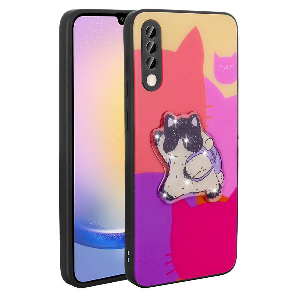 Galaxy A50 Kılıf Parlayan Kabartmalı İkonik Figürlü NXXA Amas Silikon Kapak-Mor