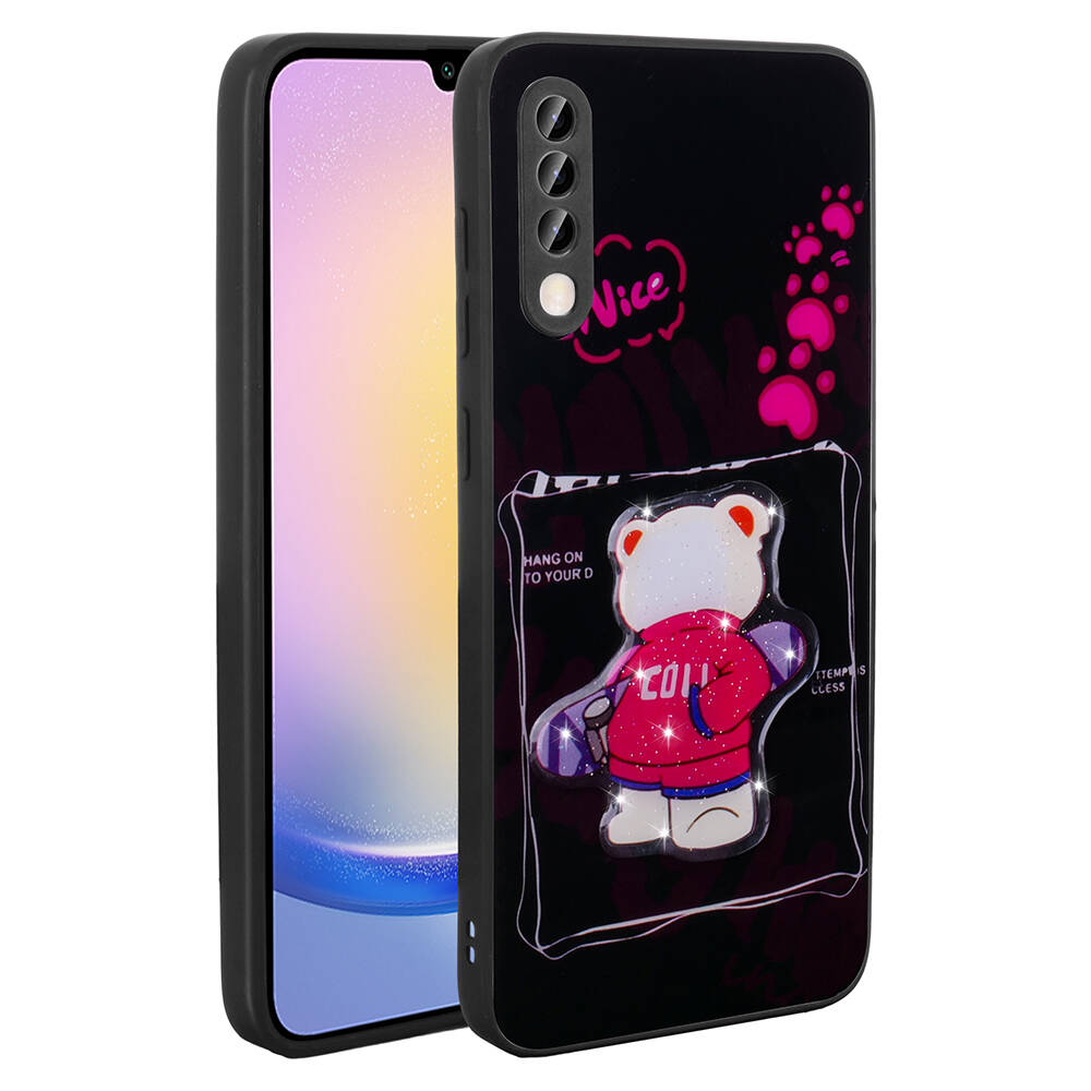 Galaxy A70 Kılıf Parlayan Kabartmalı İkonik Figürlü NXXA Amas Silikon Kapak-Siyah
