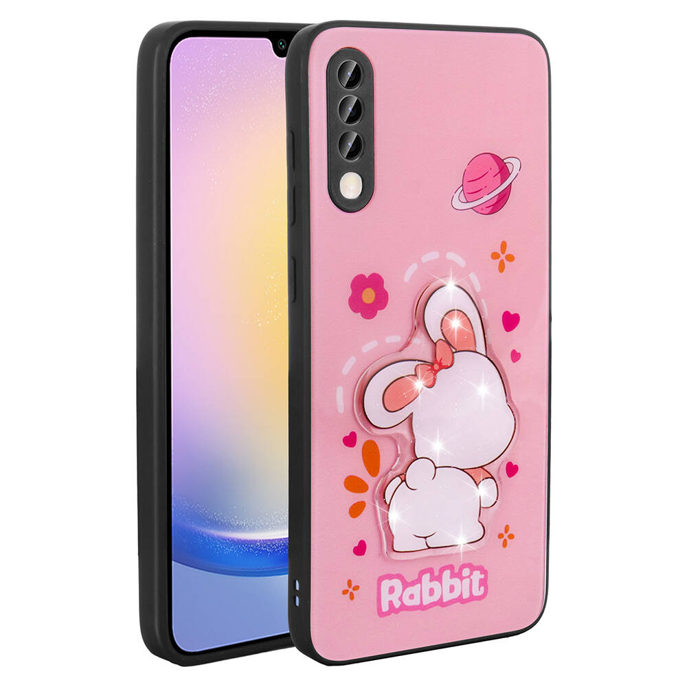 Galaxy A70 Kılıf Parlayan Kabartmalı İkonik Figürlü NXXA Amas Silikon Kapak-Pembe