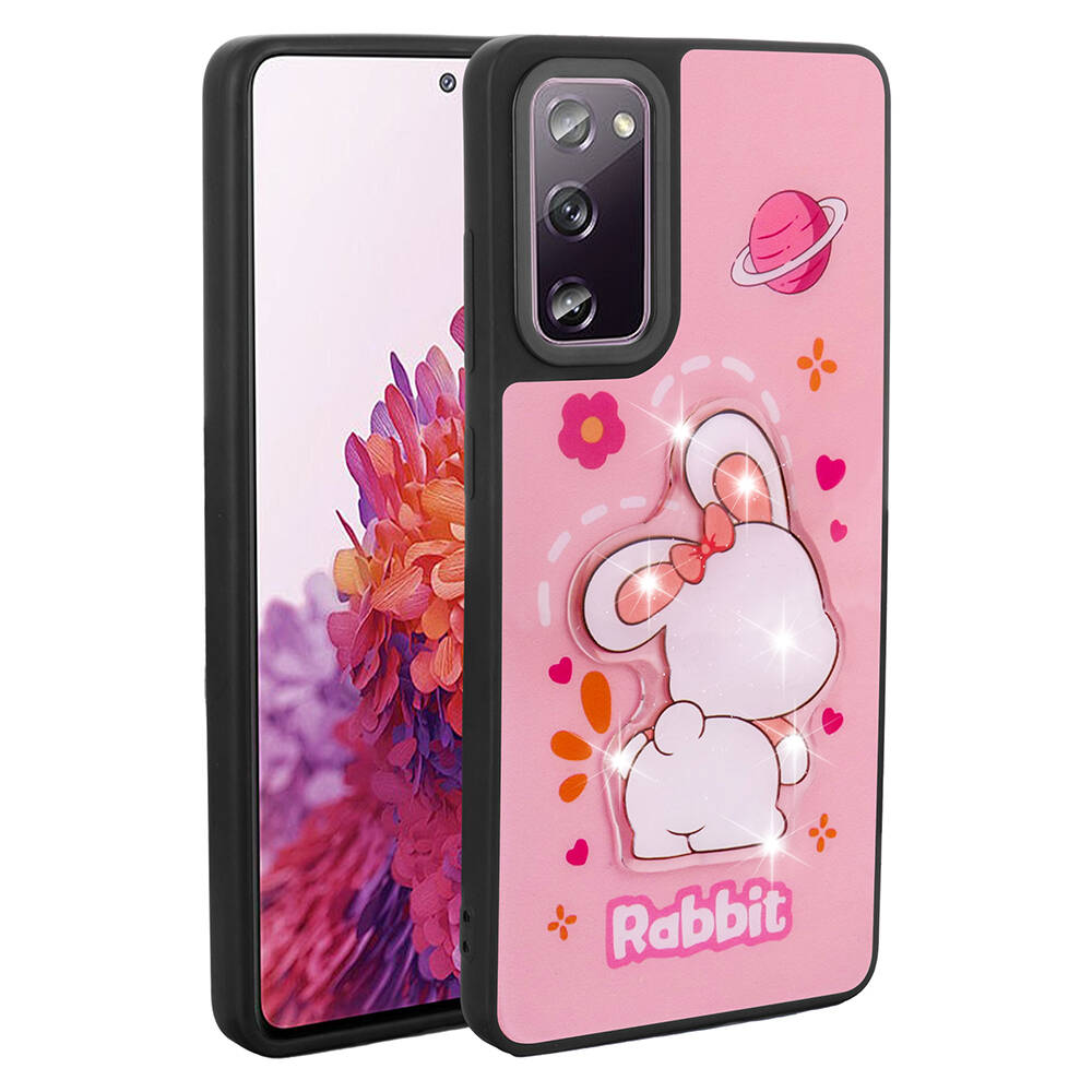 Galaxy S20 FE Kılıf Parlayan Kabartmalı İkonik Figürlü NXXA Amas Silikon Kapak-Pembe