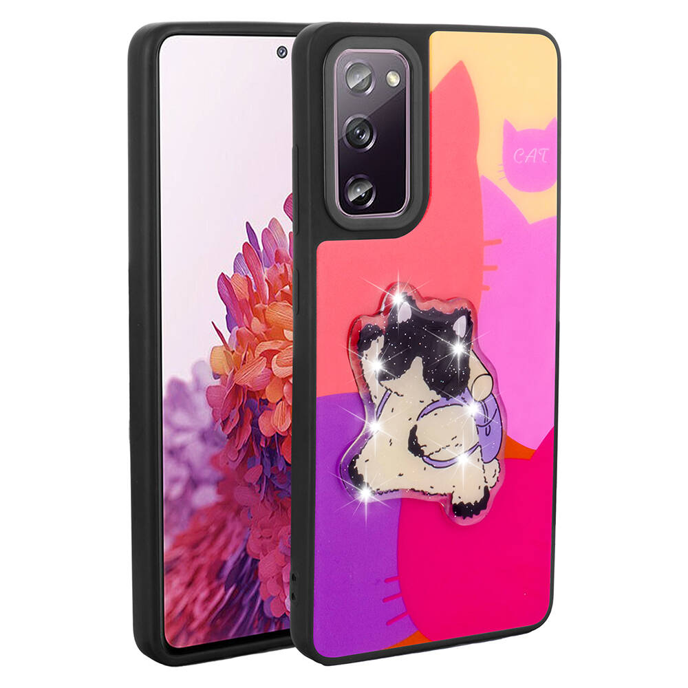 Galaxy S20 FE Kılıf Parlayan Kabartmalı İkonik Figürlü NXXA Amas Silikon Kapak-Mor