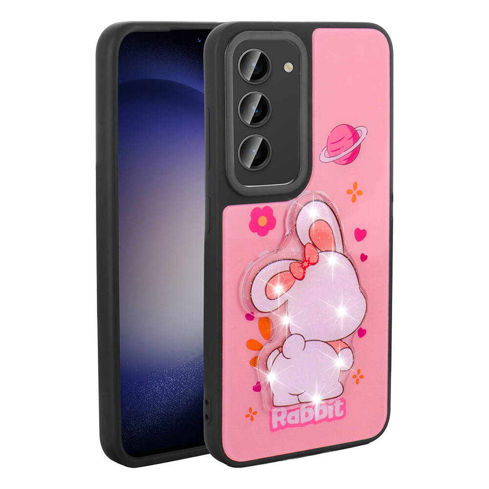 Galaxy S23 Kılıf Parlayan Kabartmalı İkonik Figürlü NXXA Amas Silikon Kapak-Pembe