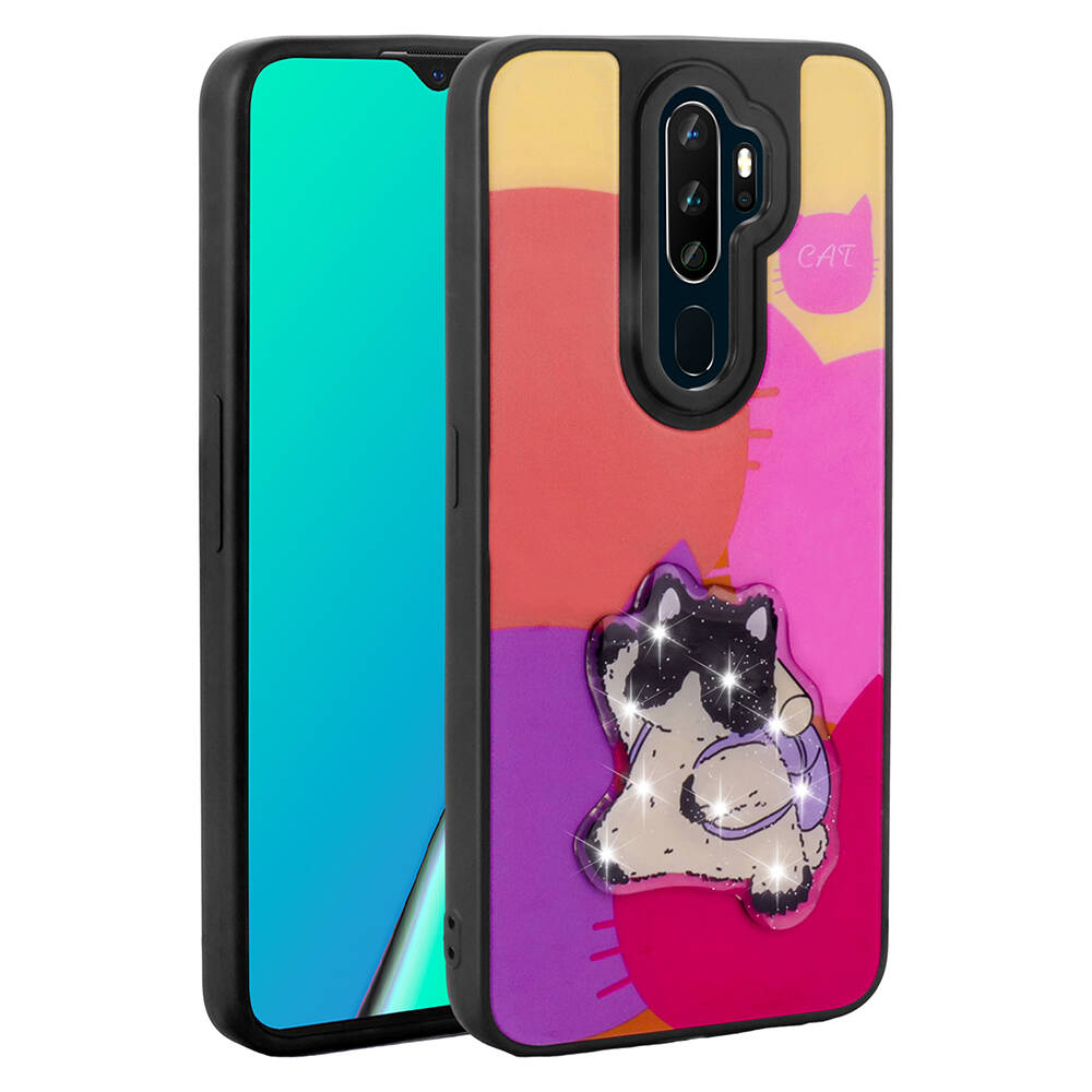 Oppo A5 2020 Kılıf Parlayan Kabartmalı İkonik Figürlü NXXA Amas Silikon Kapak-Mor