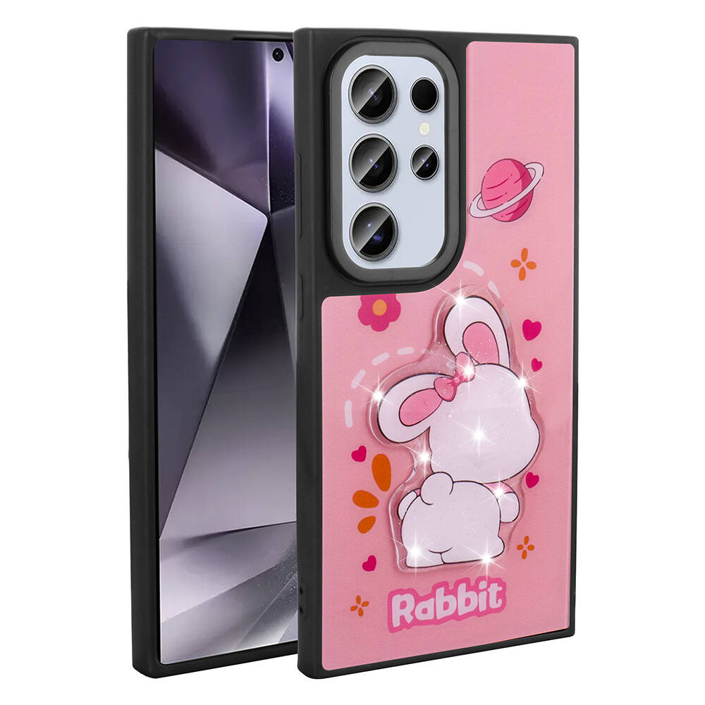 Galaxy S24 Ultra Kılıf Parlayan Kabartmalı İkonik Figürlü NXXA Amas Silikon Kapak-Pembe