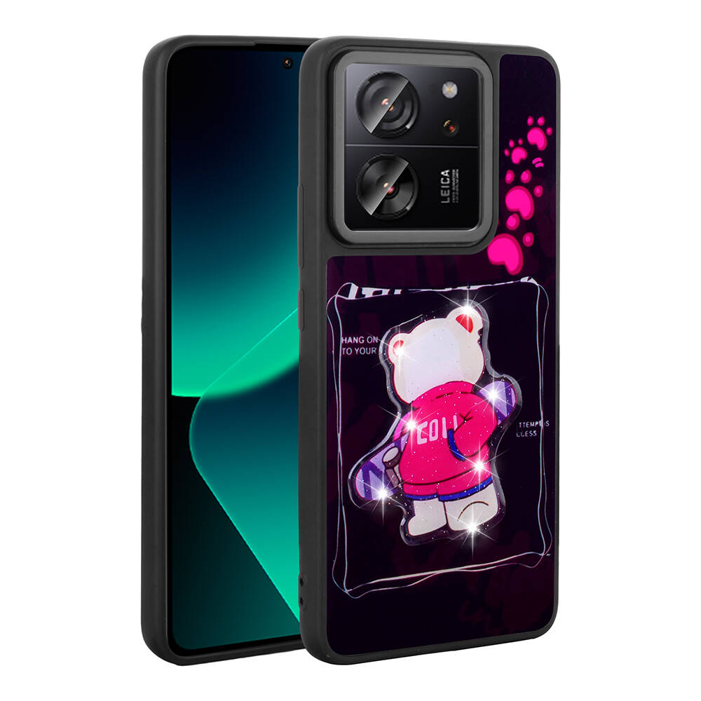 Xiaomi Mi 13T Kılıf Parlayan Kabartmalı İkonik Figürlü NXXA Amas Silikon Kapak-Siyah