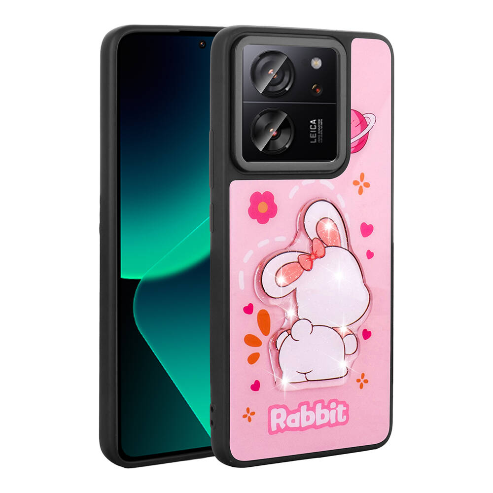 Xiaomi Mi 13T Kılıf Parlayan Kabartmalı İkonik Figürlü NXXA Amas Silikon Kapak-Pembe
