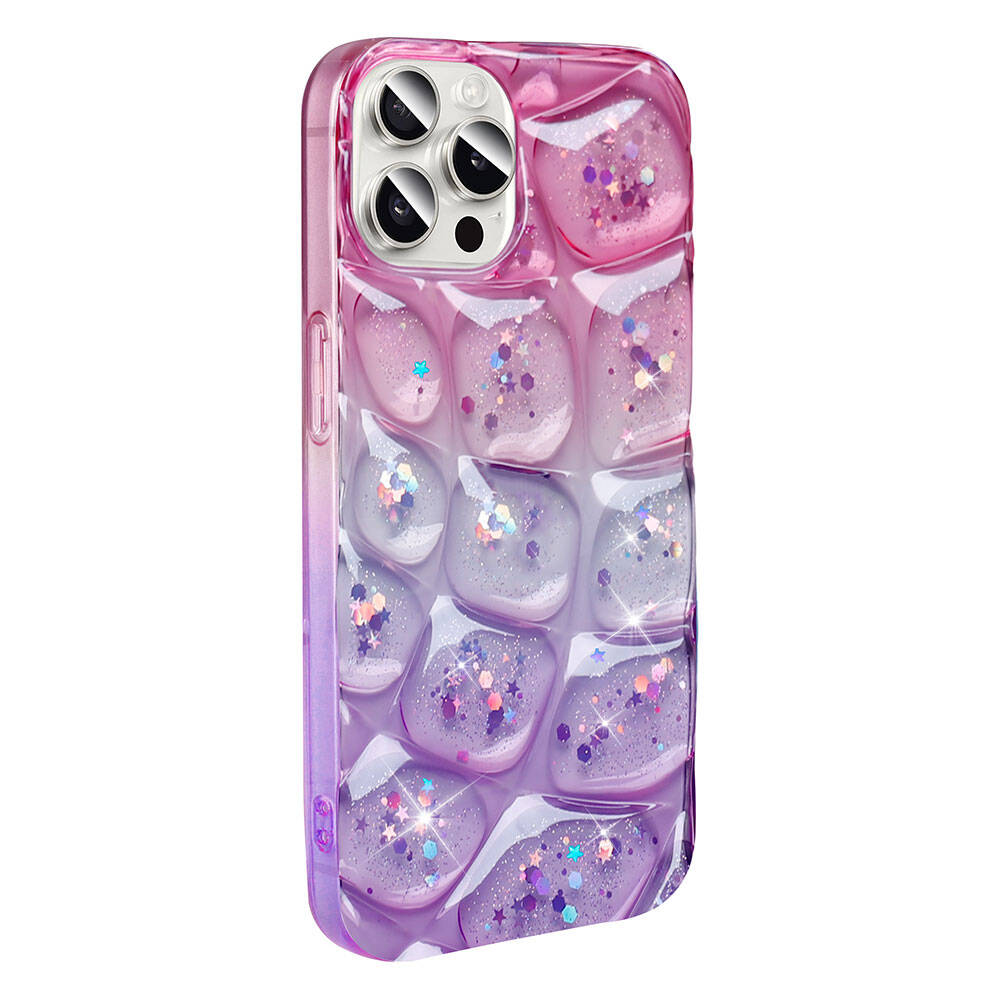 Apple iPhone 15 Pro Max Kılıf Simli 3D Desenli NXXA Hacar Kapak-Pembe-Mor