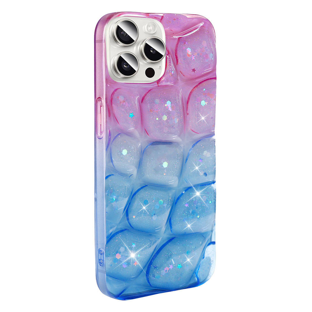 Apple iPhone 14 Pro Max Kılıf Simli 3D Desenli NXXA Hacar Kapak-Pembe-Mavi