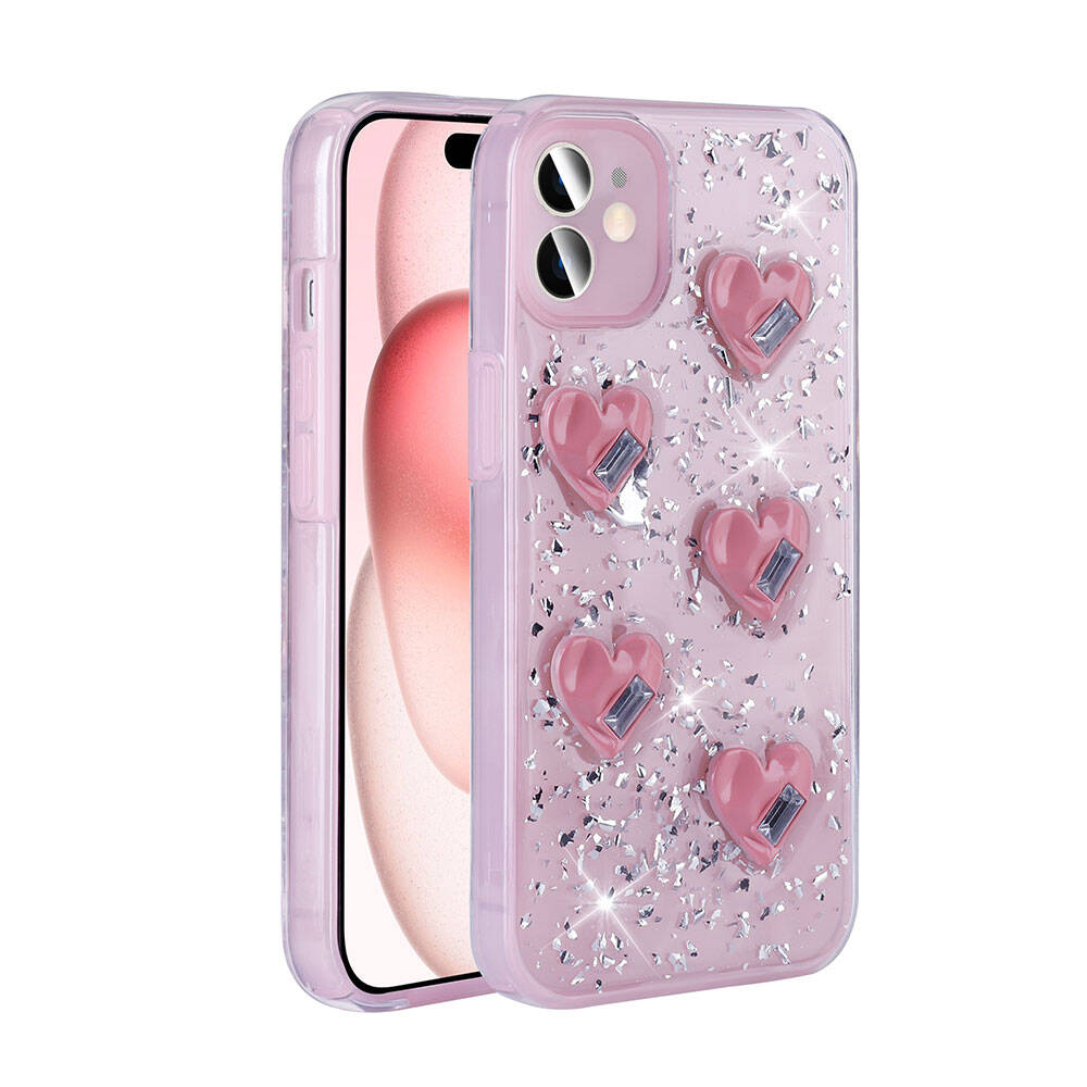 Apple iPhone 14 Kılıf Airbagli Simli Arka Yüzey NXXA Işıltı Silikon Kapak-Pembe
