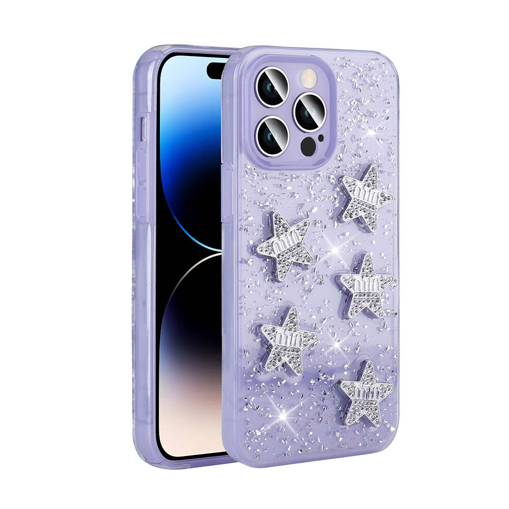 Apple iPhone 14 Pro Max Kılıf Airbagli Simli Arka Yüzey NXXA Işıltı Silikon Kapak-Lila