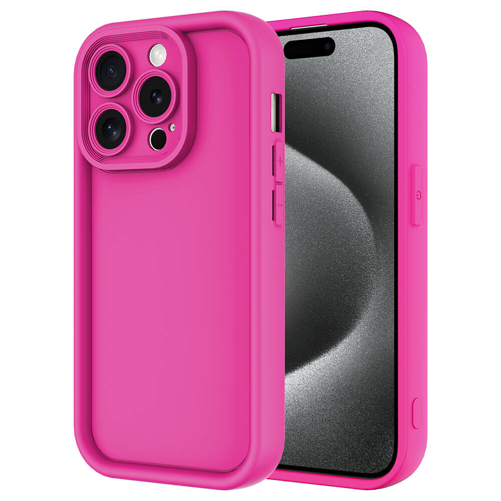 Apple iPhone 15 Pro Kılıf Kamera Korumalı NXXA Ananas Kapak-Pembe Koyu