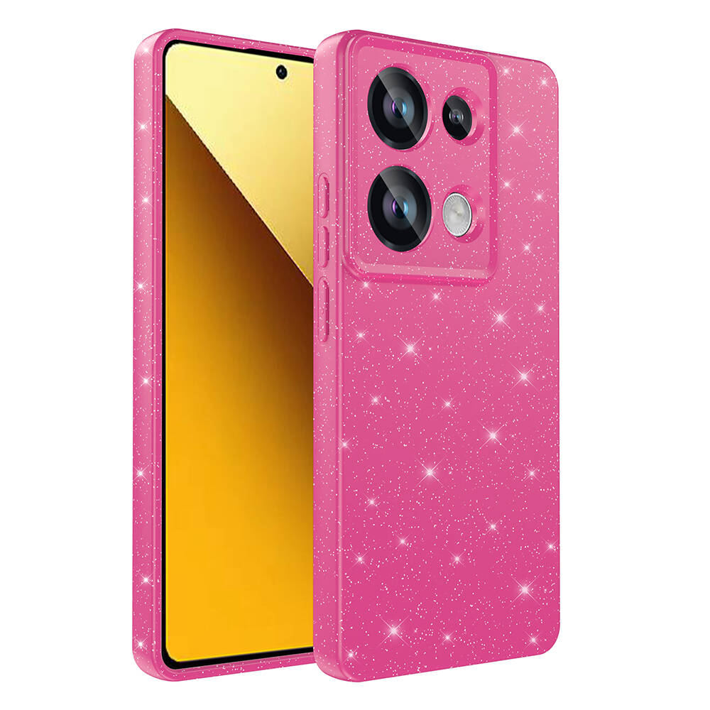 Xiaomi Redmi Note 13 Pro 4G Kılıf Kamera Korumalı Simli Lüks NXXA Koton Kapak-Pembe Koyu