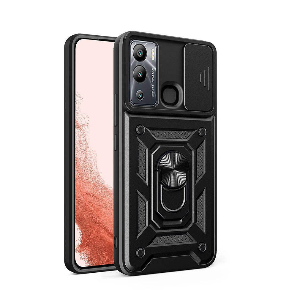 İnfinix Hot 20i Kılıf Magnetik Standlı Kamera Korumalı NXXA Sürgülü Vega Kapak-Siyah