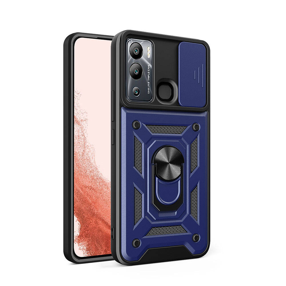 İnfinix Hot 20i Kılıf Magnetik Standlı Kamera Korumalı NXXA Sürgülü Vega Kapak-Mavi