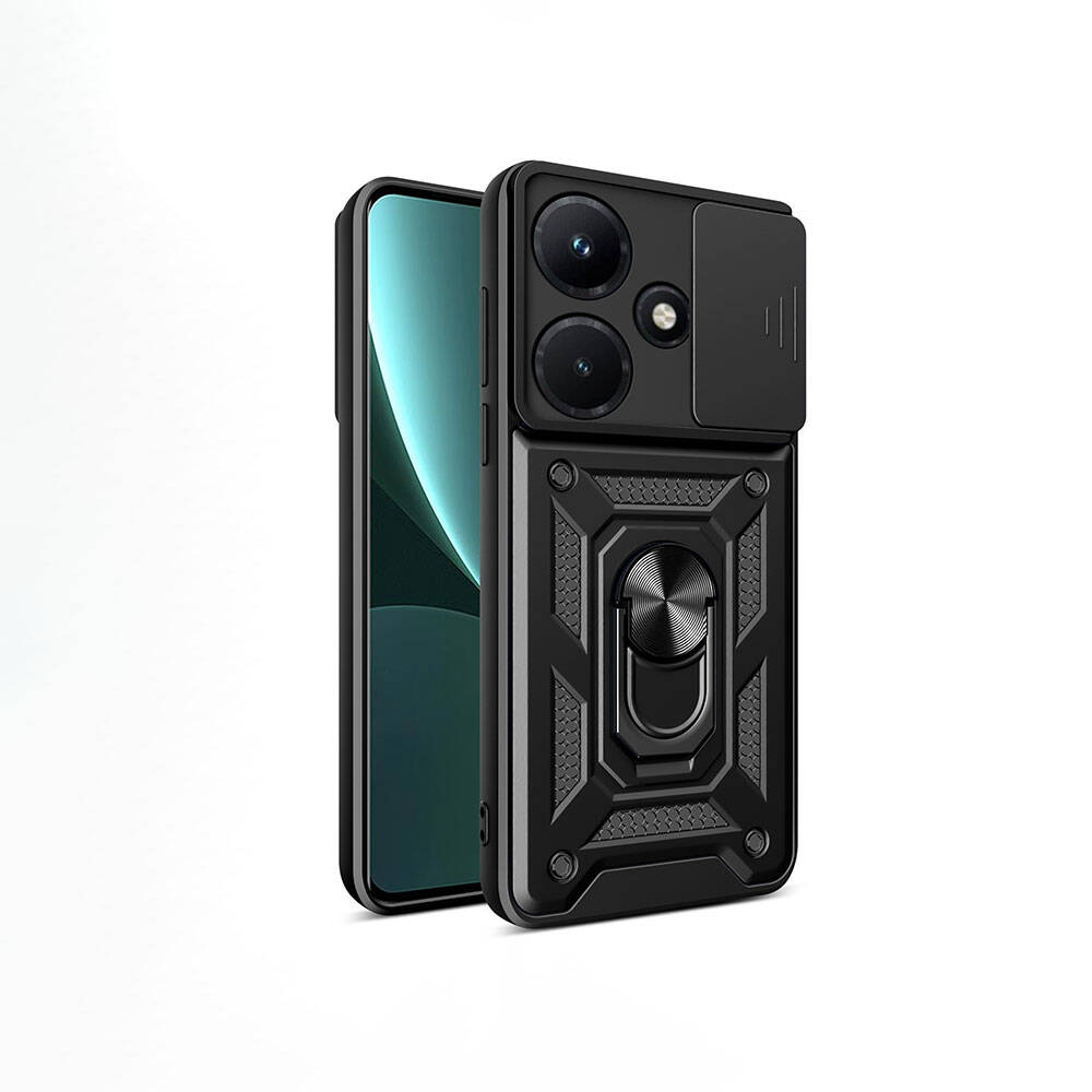 İnfinix Hot 30i Kılıf Magnetik Standlı Kamera Korumalı NXXA Sürgülü Vega Kapak-Siyah