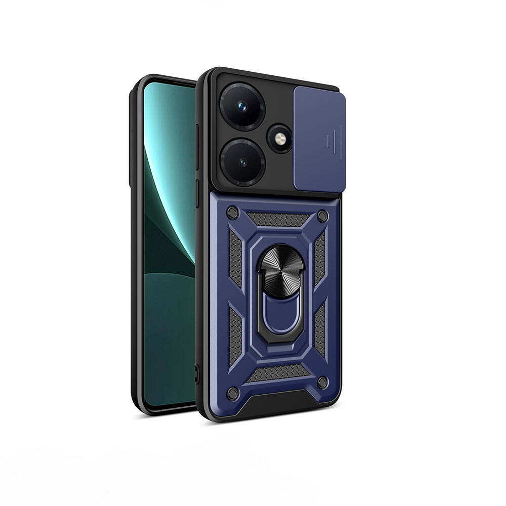 İnfinix Hot 30i Kılıf Magnetik Standlı Kamera Korumalı NXXA Sürgülü Vega Kapak-Mavi
