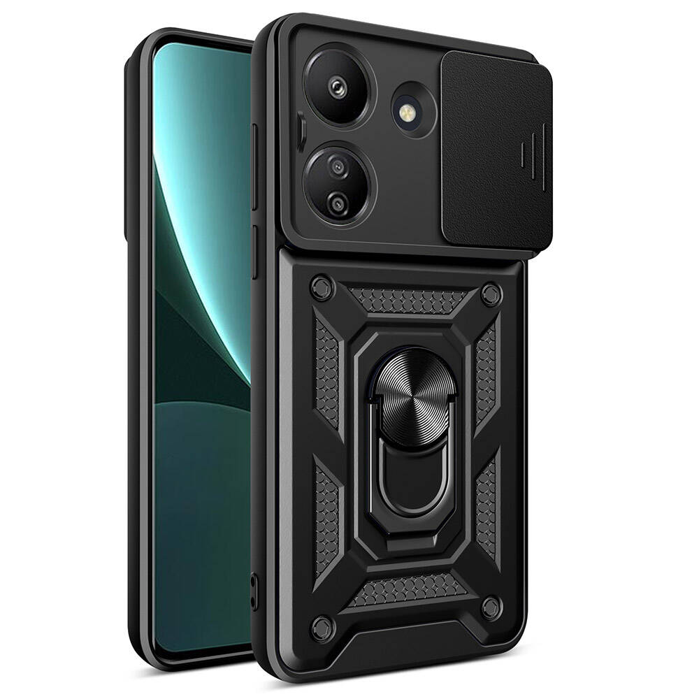 Xiaomi Redmi 13C Kılıf Magnetik Standlı Kamera Korumalı NXXA Sürgülü Vega Kapak-Siyah