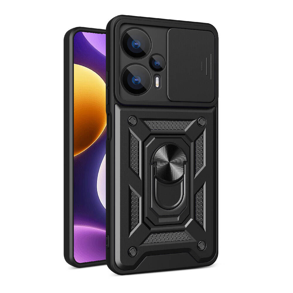 Xiaomi Poco F5 Kılıf Magnetik Standlı Kamera Korumalı NXXA Sürgülü Vega Kapak-Siyah