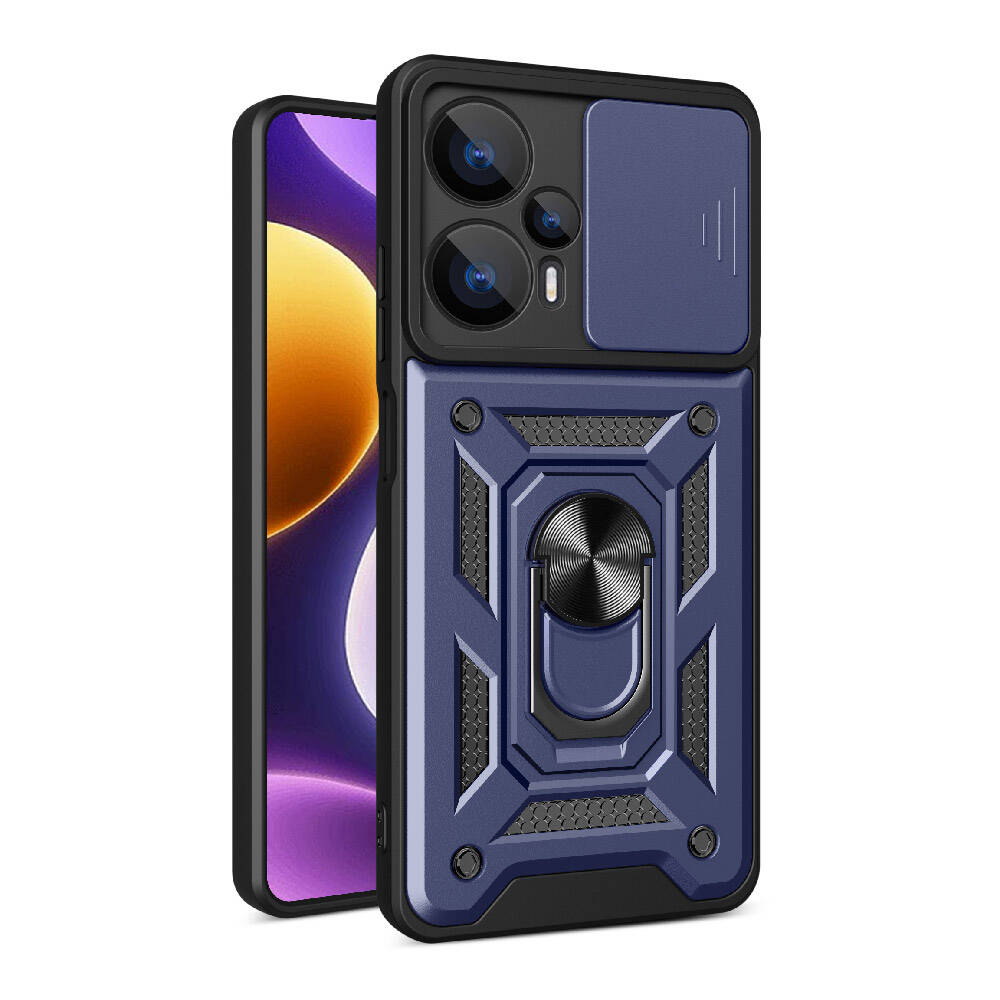 Xiaomi Poco F5 Kılıf Magnetik Standlı Kamera Korumalı NXXA Sürgülü Vega Kapak-Mavi
