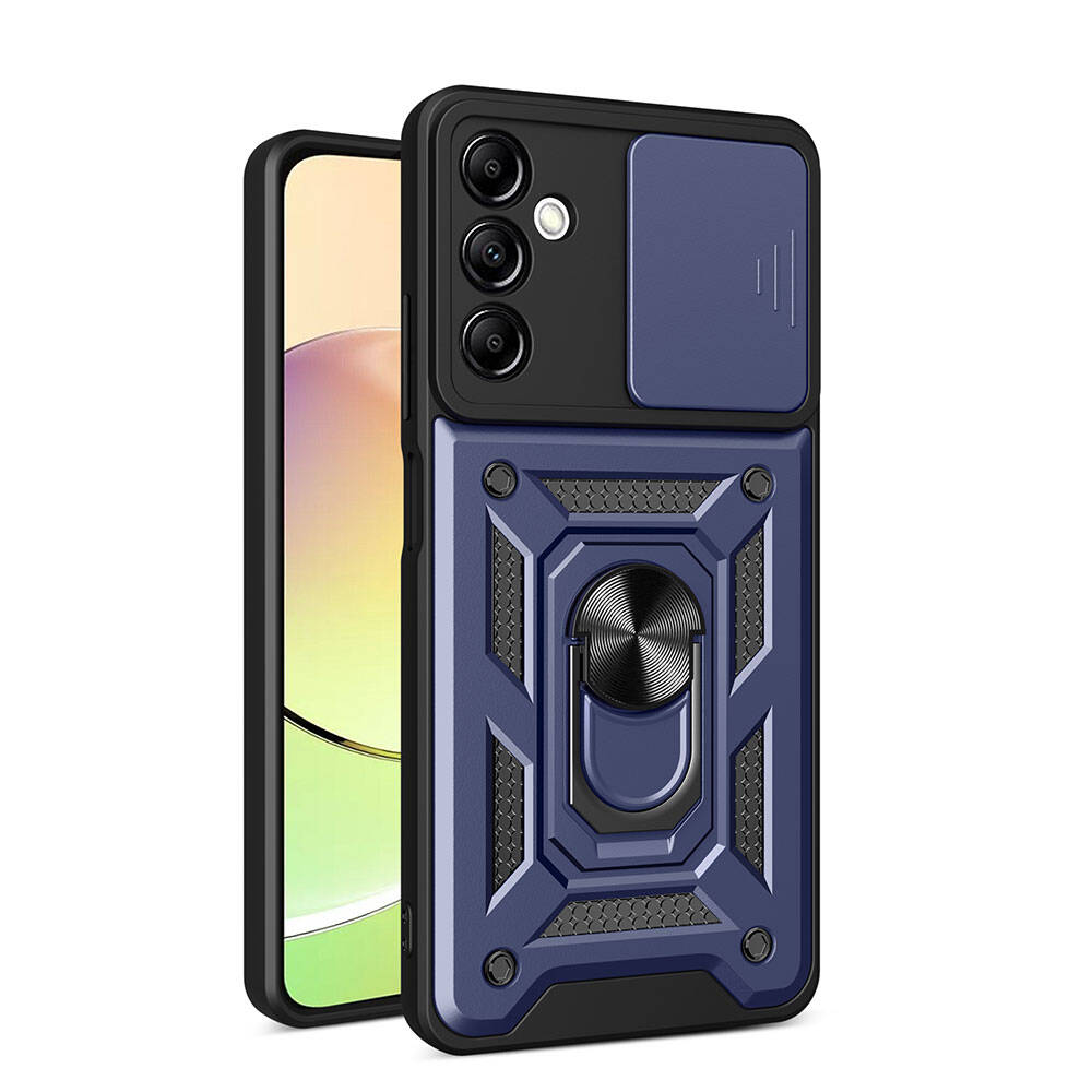 Galaxy A14 Kılıf Magnetik Standlı Kamera Korumalı NXXA Sürgülü Vega Kapak-Mavi