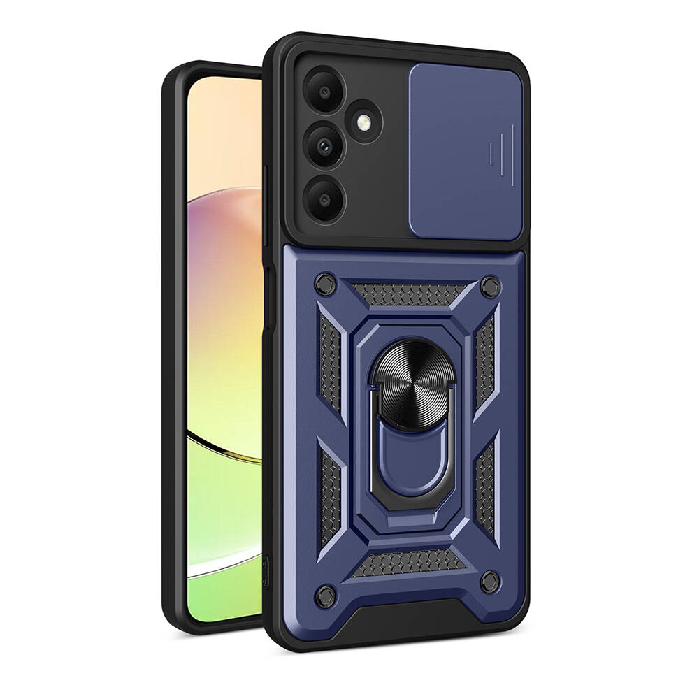 Galaxy A15 Kılıf Magnetik Standlı Kamera Korumalı NXXA Sürgülü Vega Kapak-Mavi
