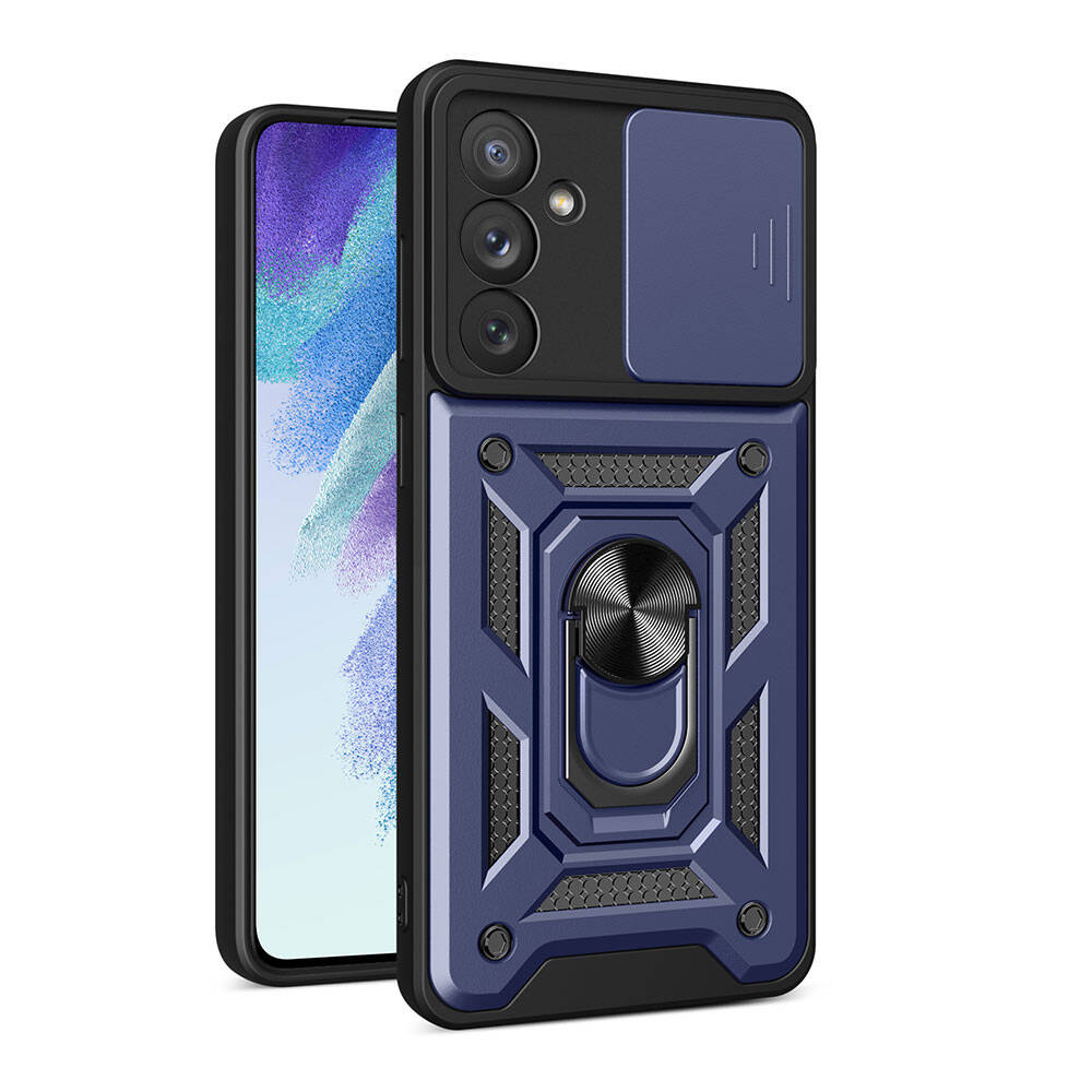 Galaxy A54 Kılıf Magnetik Standlı Kamera Korumalı NXXA Sürgülü Vega Kapak-Mavi