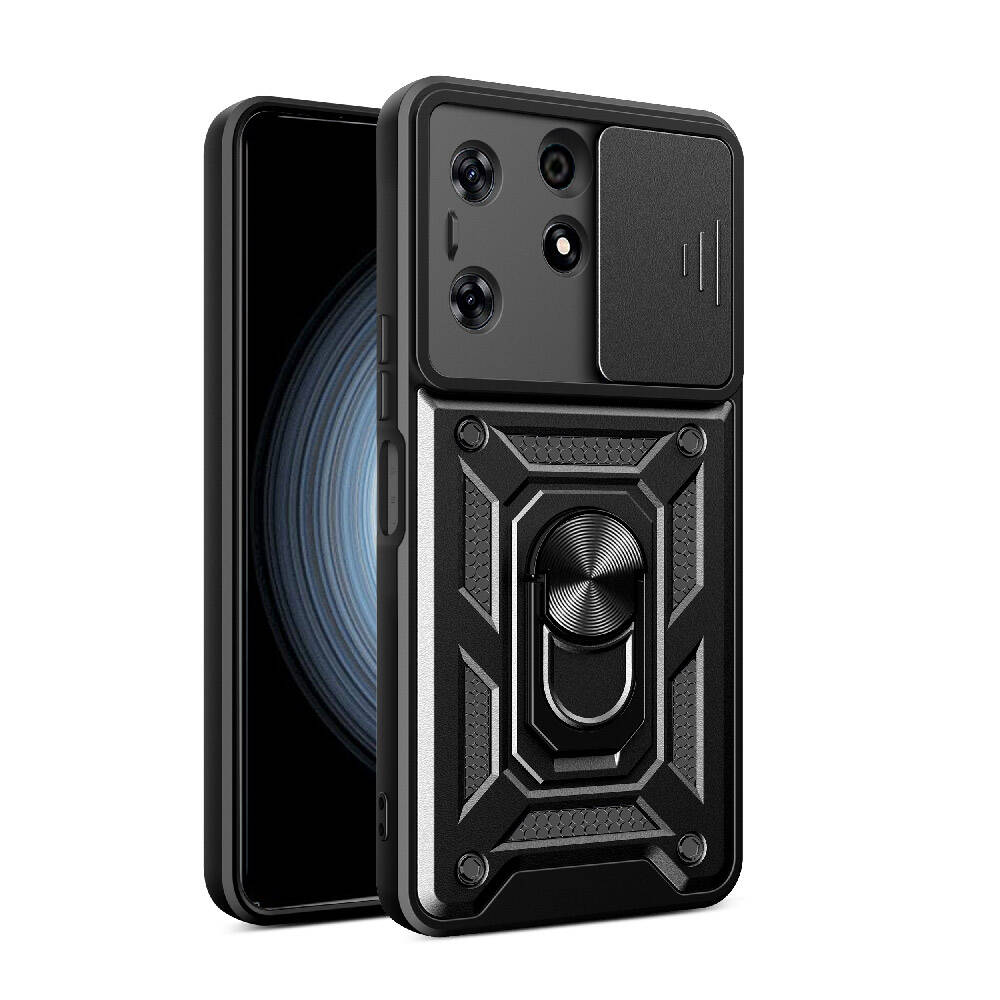 Tecno Spark 10 Pro Kılıf Magnetik Standlı Kamera Korumalı NXXA Sürgülü Vega Kapak-Siyah