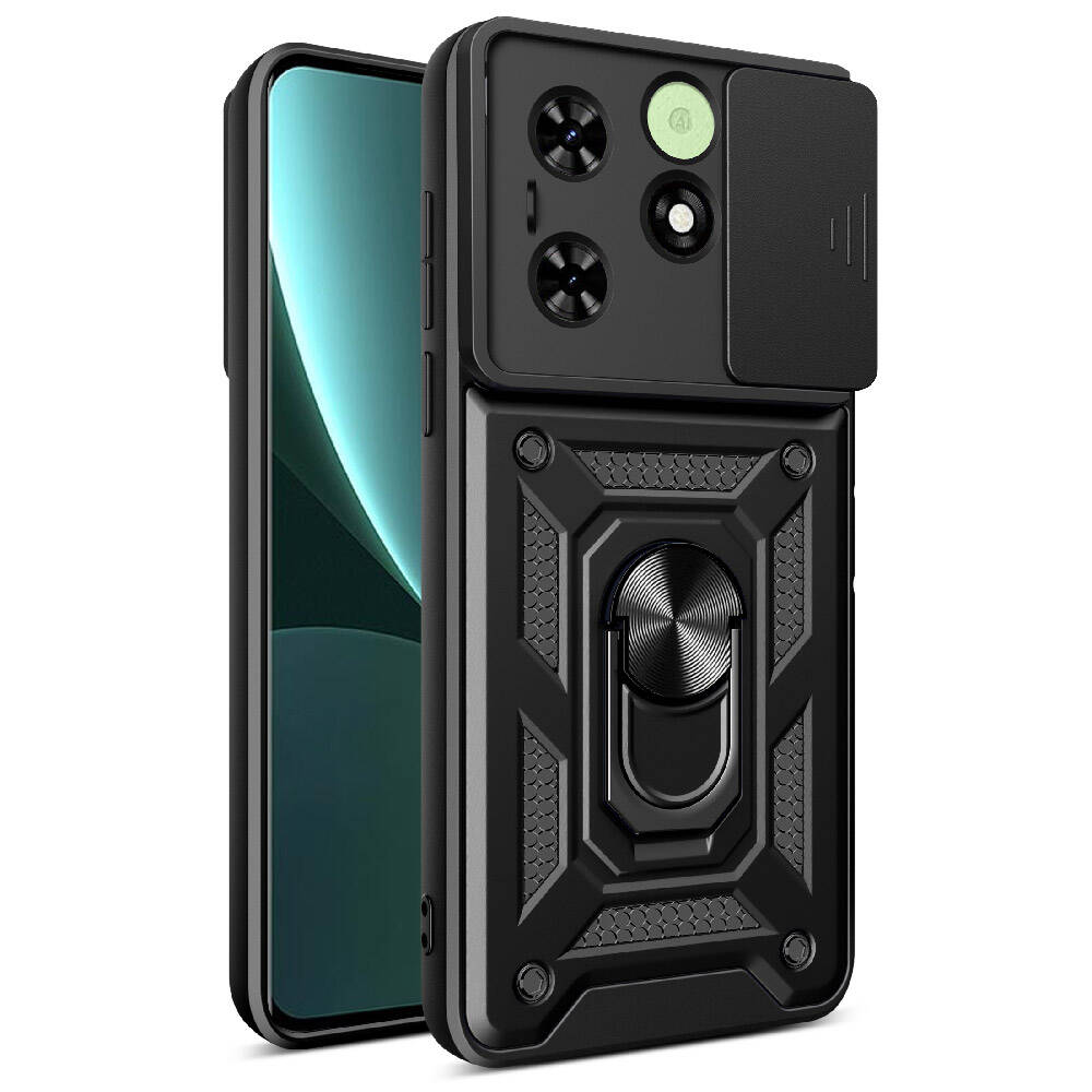 Tecno Spark 20C Kılıf Magnetik Standlı Kamera Korumalı NXXA Sürgülü Vega Kapak-Siyah