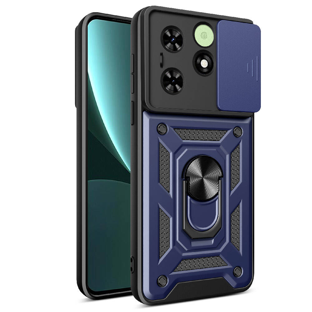 Tecno Spark Go 2024 Kılıf Magnetik Standlı Kamera Korumalı NXXA Sürgülü Vega Kapak-Mavi