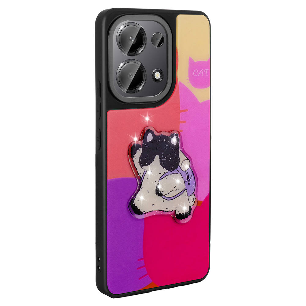 Xiaomi Redmi Note 13 Pro 4G Kılıf Parlayan Kabartmalı İkonik Figürlü NXXA Amas Silikon Kapak-Mor