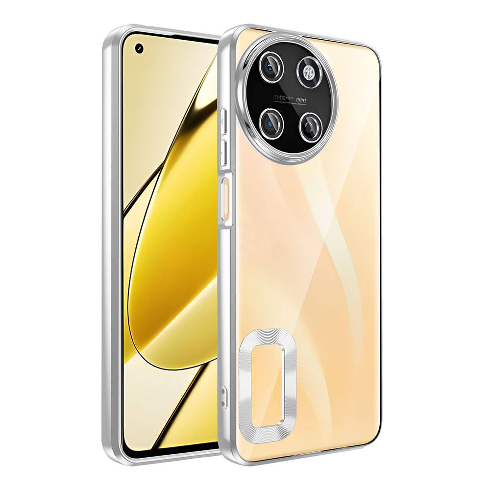 Realme 11 4G Kılıf Kamera Korumalı Logo Gösteren NXXA Omega Kapak-Gümüş
