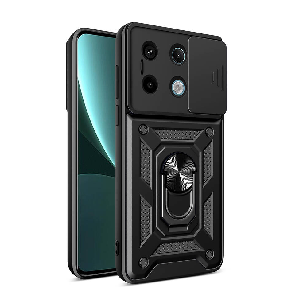 Xiaomi Redmi Note 13 Pro 5G Kılıf Magnetik Standlı Kamera Korumalı NXXA Sürgülü Vega Kapak-Siyah