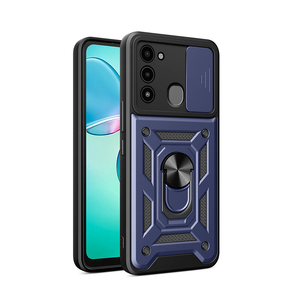 Tecno Spark 8C Kılıf Magnetik Standlı Kamera Korumalı NXXA Sürgülü Vega Kapak-Mavi