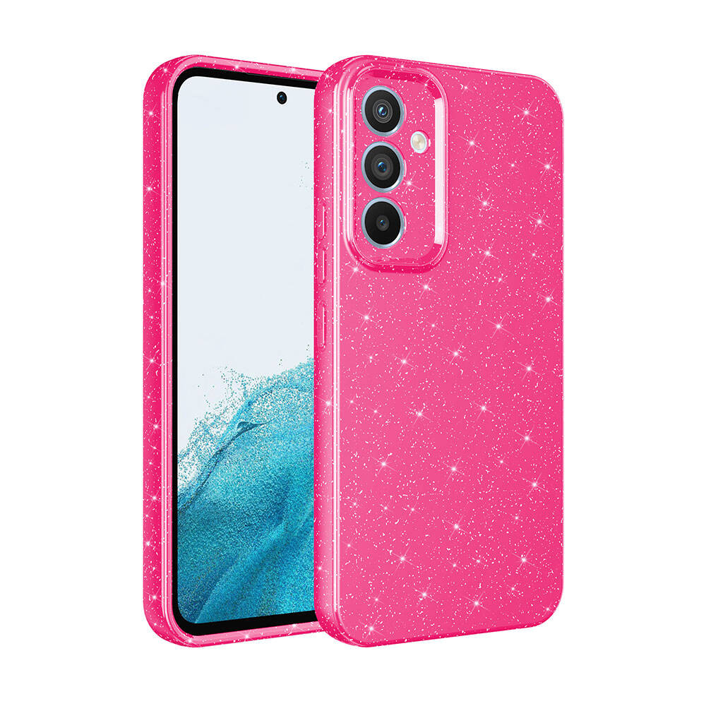 Galaxy S24 Kılıf Kamera Korumalı Simli Lüks NXXA Koton Kapak-Pembe Koyu