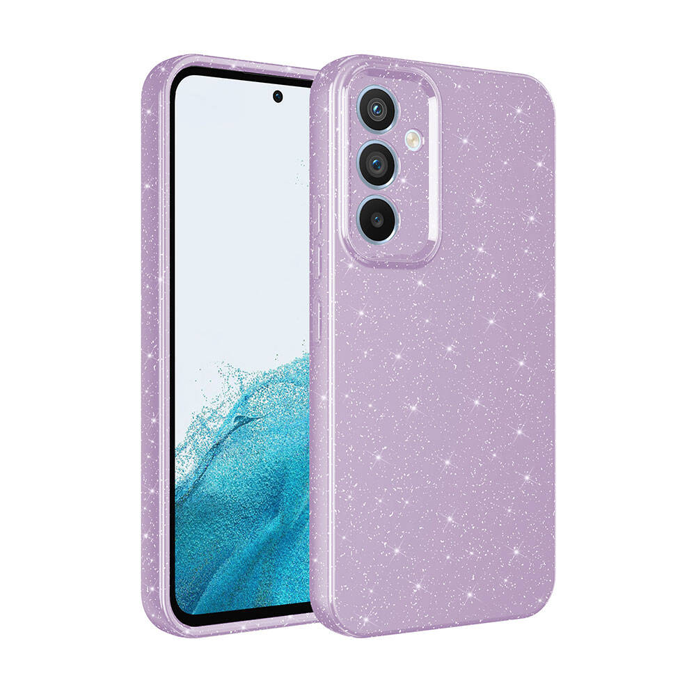 Galaxy S24 Kılıf Kamera Korumalı Simli Lüks NXXA Koton Kapak-Lila