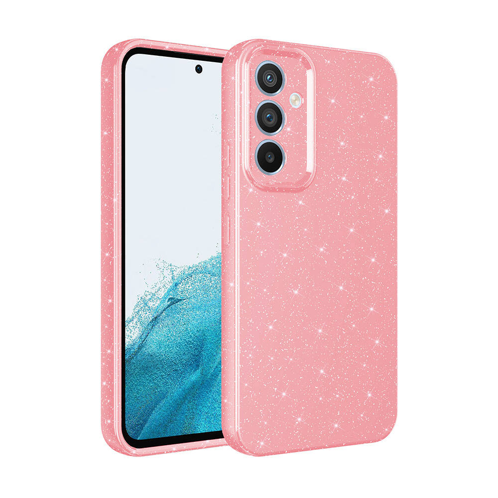 Galaxy S24 Kılıf Kamera Korumalı Simli Lüks NXXA Koton Kapak-Pembe