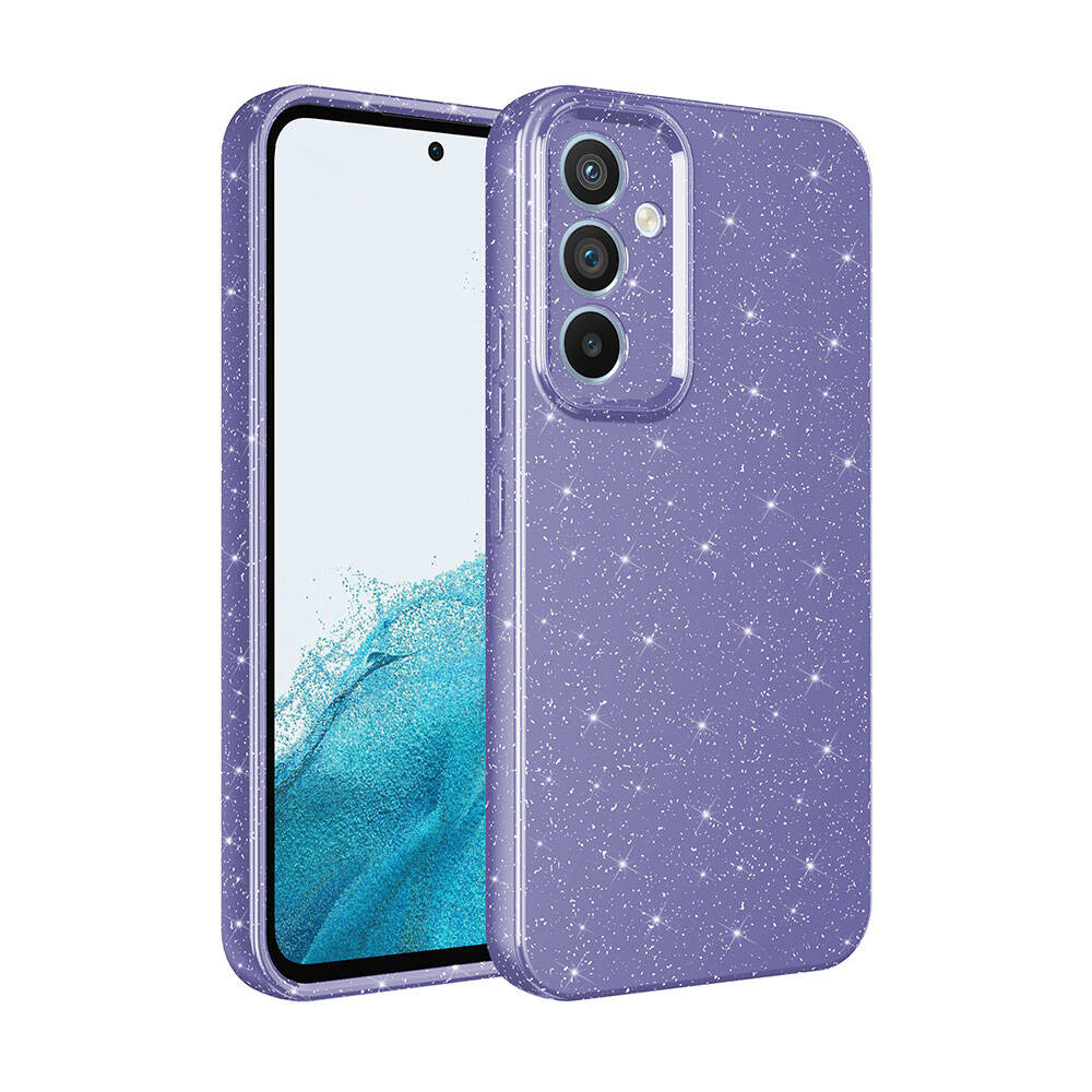 Galaxy S24 Kılıf Kamera Korumalı Simli Lüks NXXA Koton Kapak-Mor