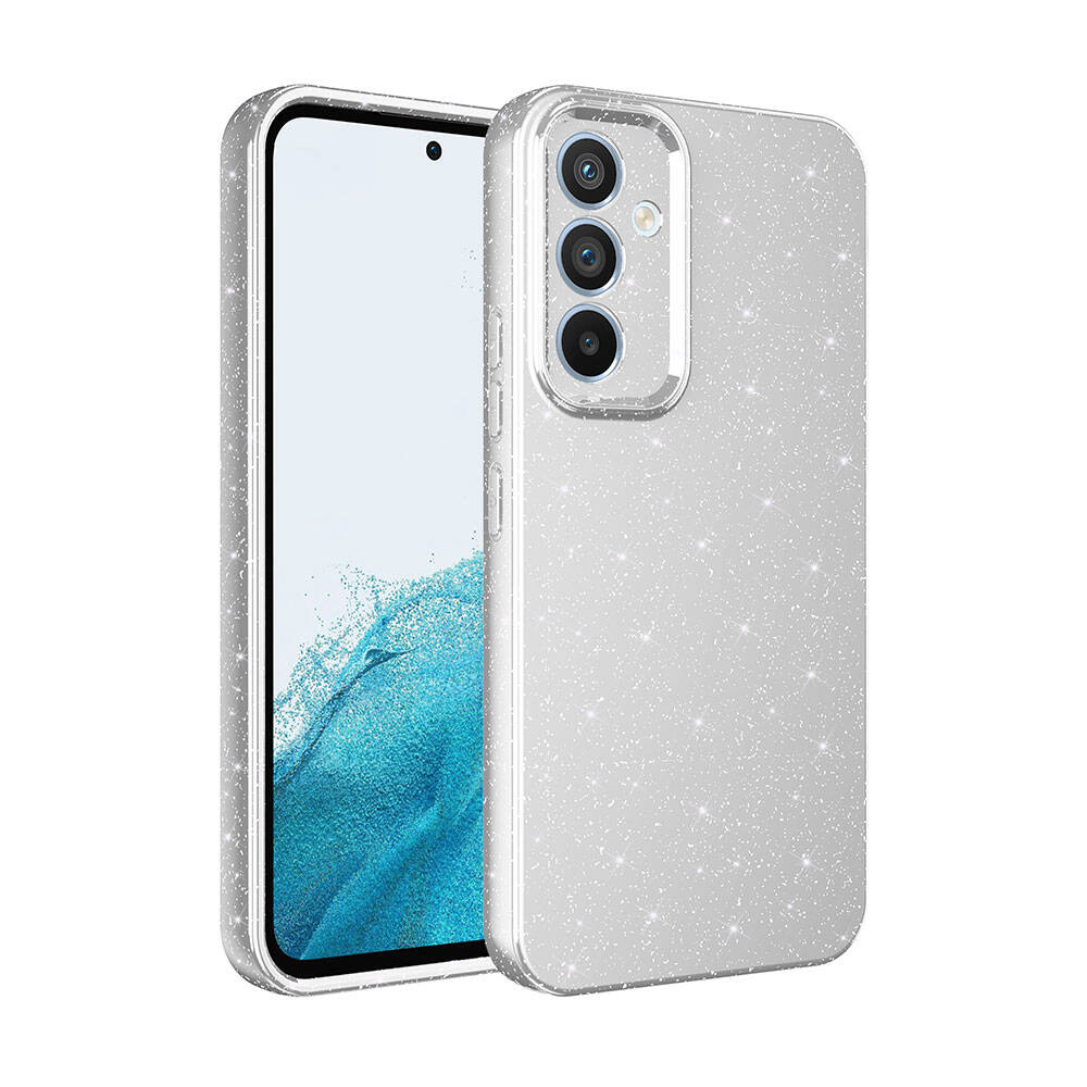 Galaxy S24 Kılıf Kamera Korumalı Simli Lüks NXXA Koton Kapak-Gümüş