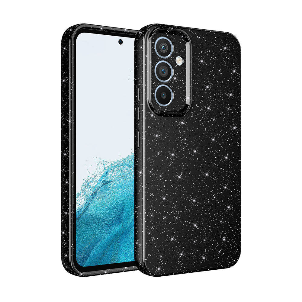 Galaxy S24 Kılıf Kamera Korumalı Simli Lüks NXXA Koton Kapak-Siyah