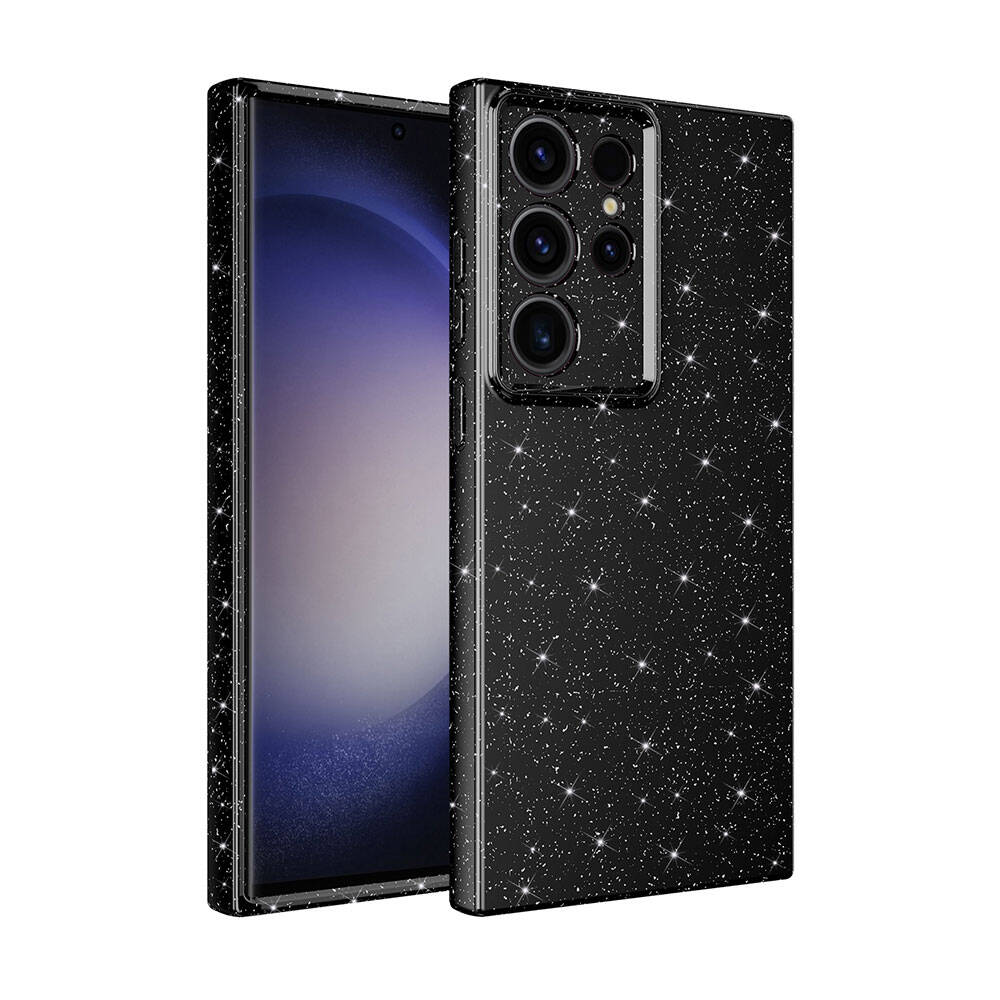 Galaxy S24 Ultra Kılıf Kamera Korumalı Simli Lüks NXXA Koton Kapak-Siyah