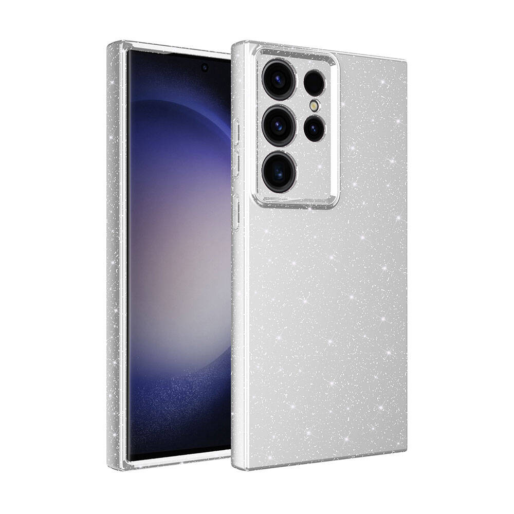 Galaxy S24 Ultra Kılıf Kamera Korumalı Simli Lüks NXXA Koton Kapak-Gümüş